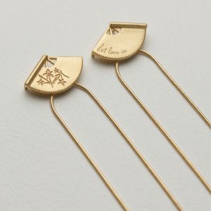 עגילי מניפה משתלשלים מכסף בציפוי זהב